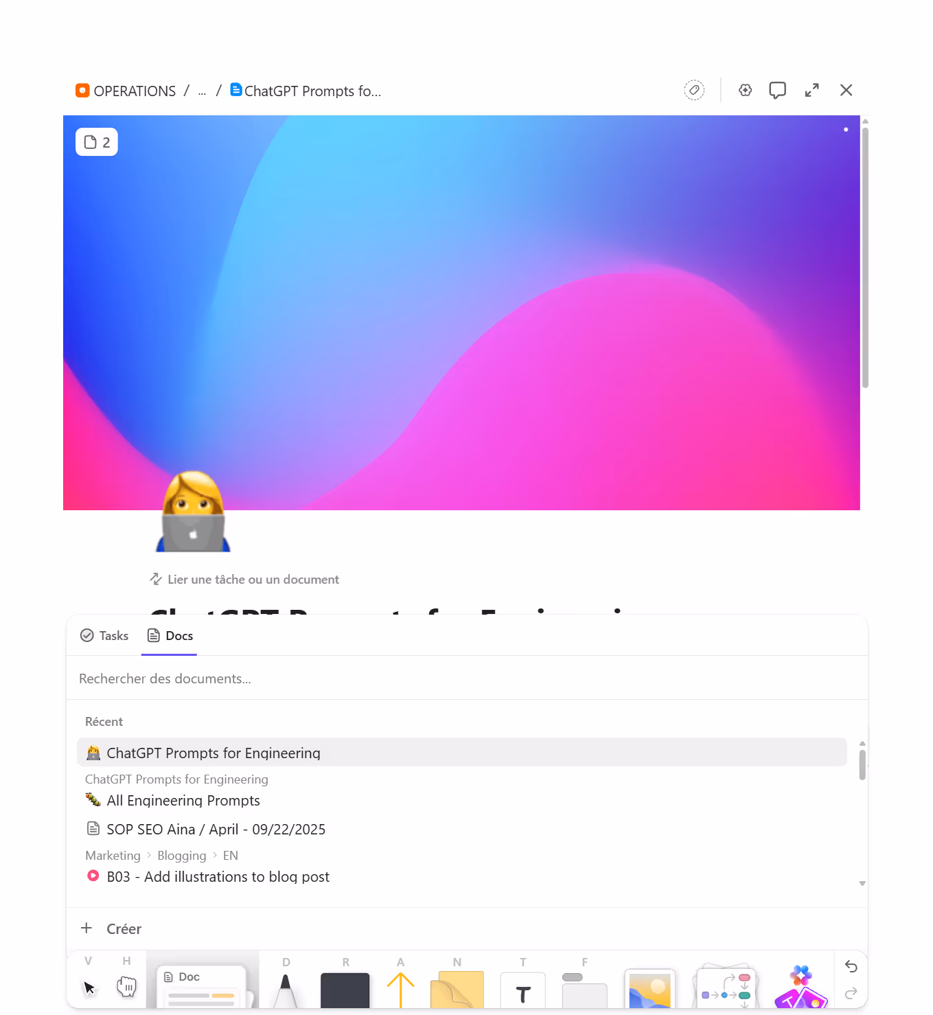 Intégrer des tâches dans le whiteboard