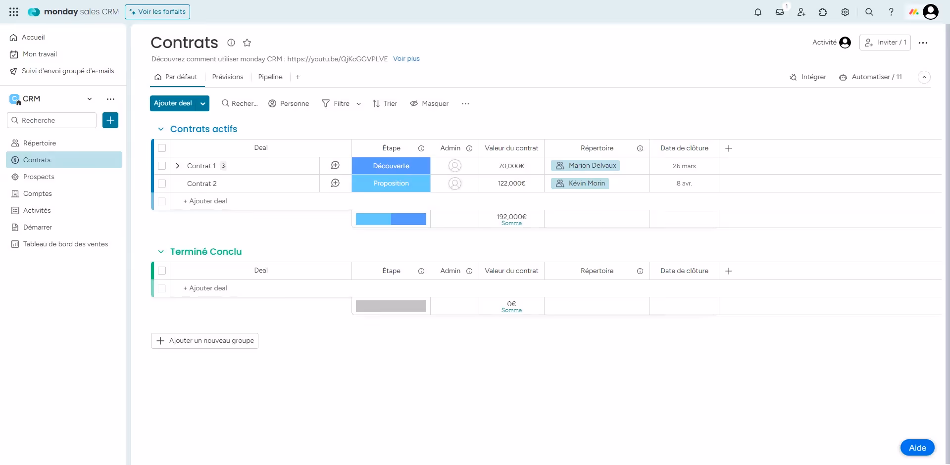 Interface utilisateur de Monday