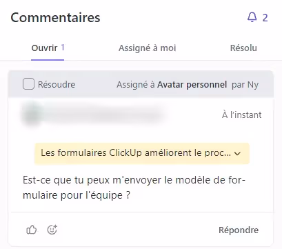 Les commentaires assignés sur les documents