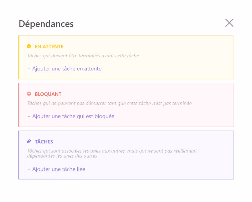 Les dépendances ClickUp