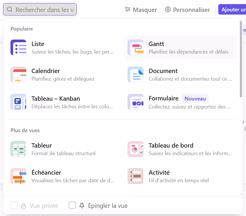 Les différentes vues ClickUp
