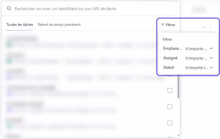 Filtrer les relevés de temps ClickUp