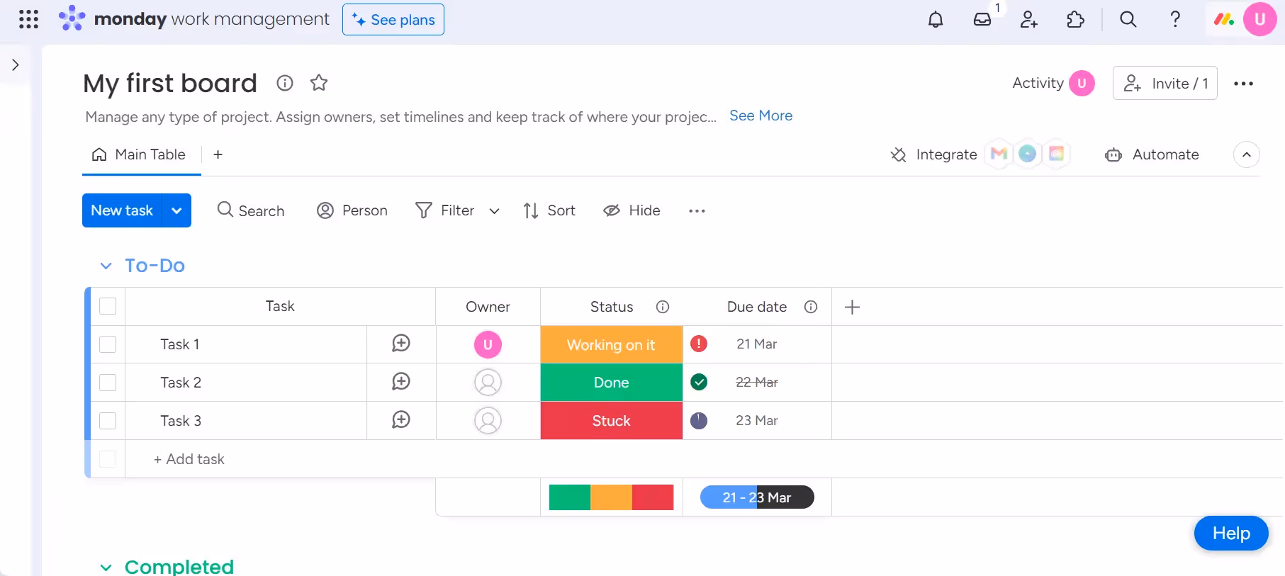 Monday User Interface