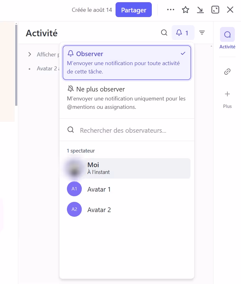 Observer une tâche ClickUp