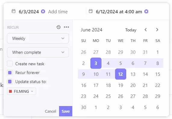 Setting up recurring tasks in ClickUp