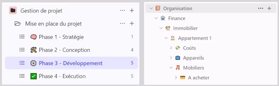 Structure de ClickUp et de Notion