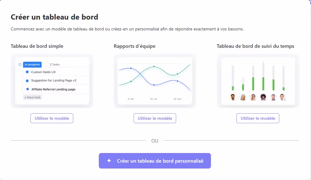 Tableau de bord ClickUp
