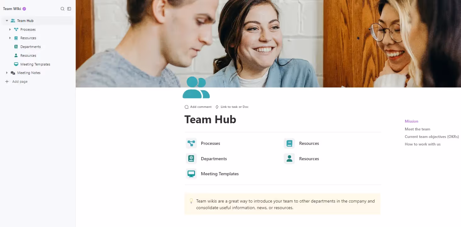 Create Team Wikis in ClickUp Docs