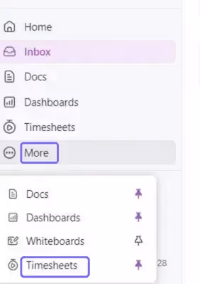 ClickUp Timesheets in the Sidebar