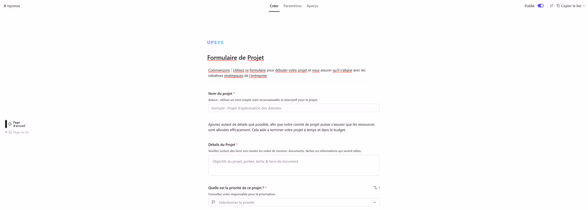 Un exemple de formulaire ClickUp structuré