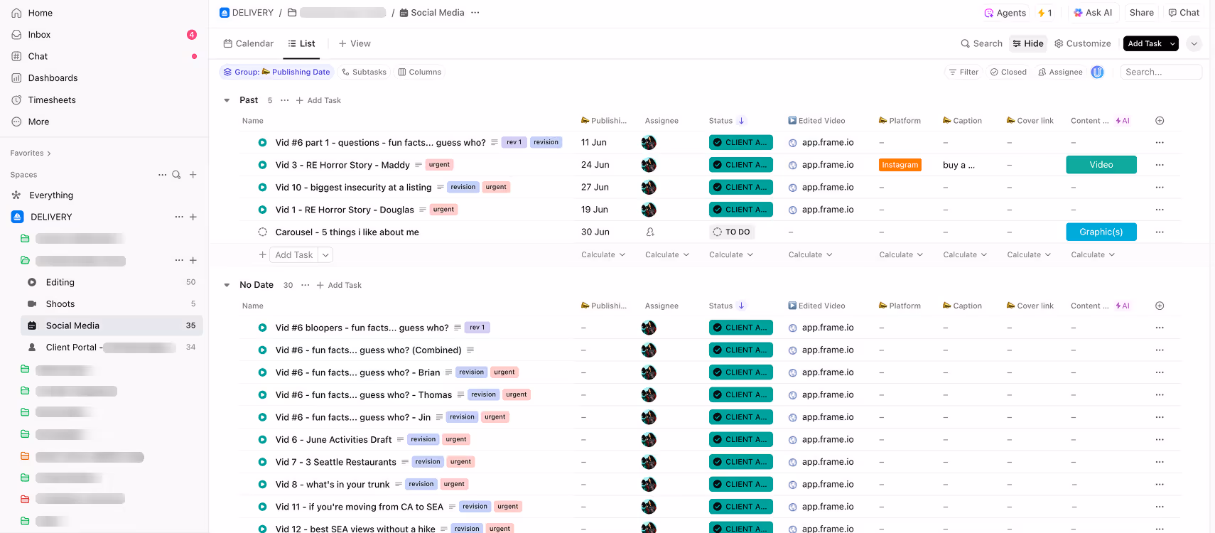 Brandtegic workspace after ClickUp implementation