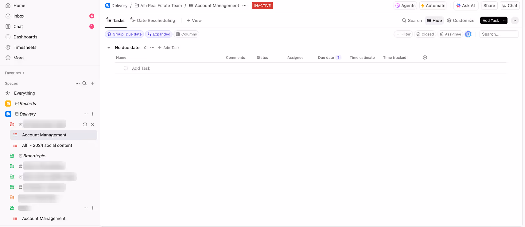 Brandtegic workspace before ClickUp implementation