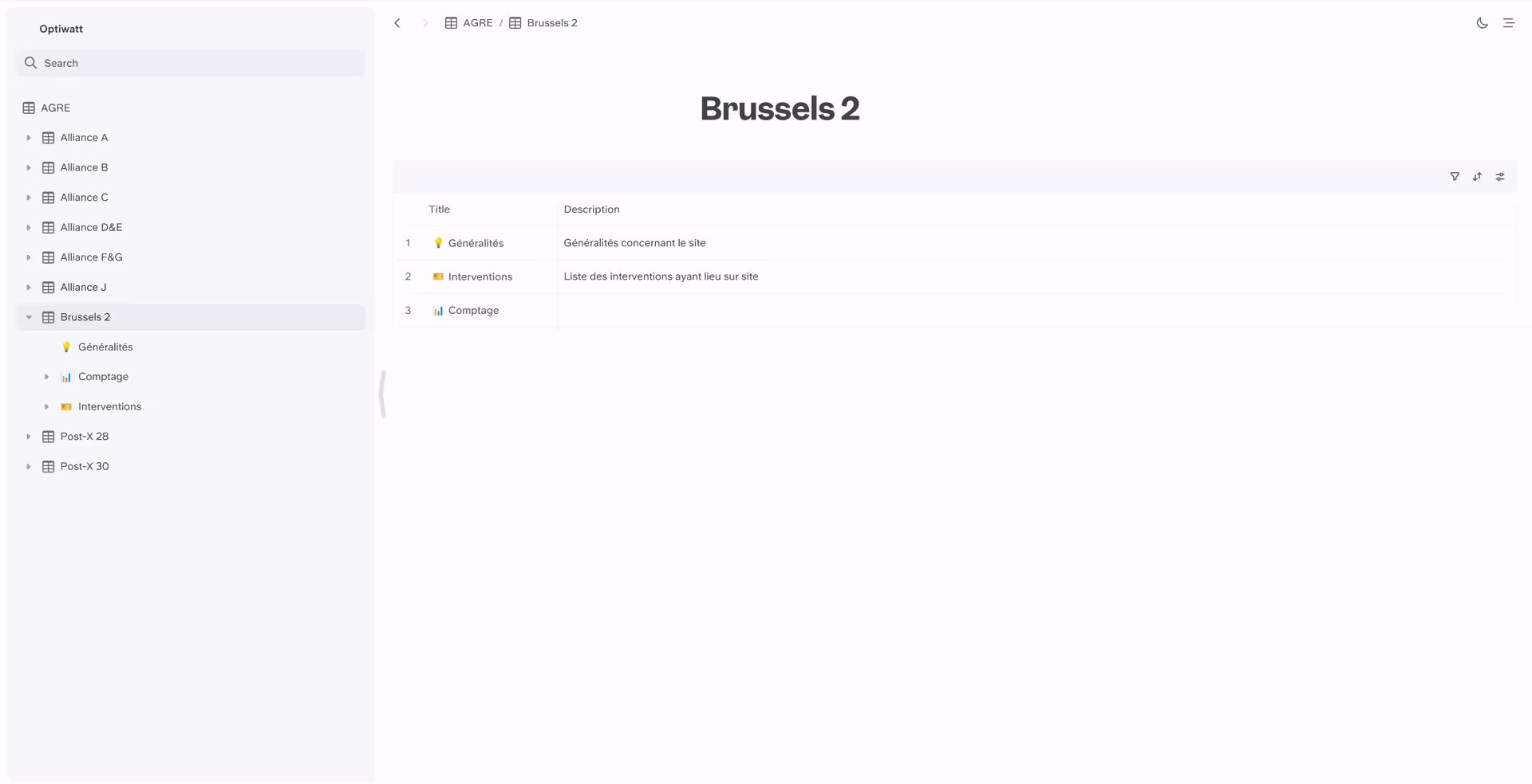 Optiwatt workspace before ClickUp implementation