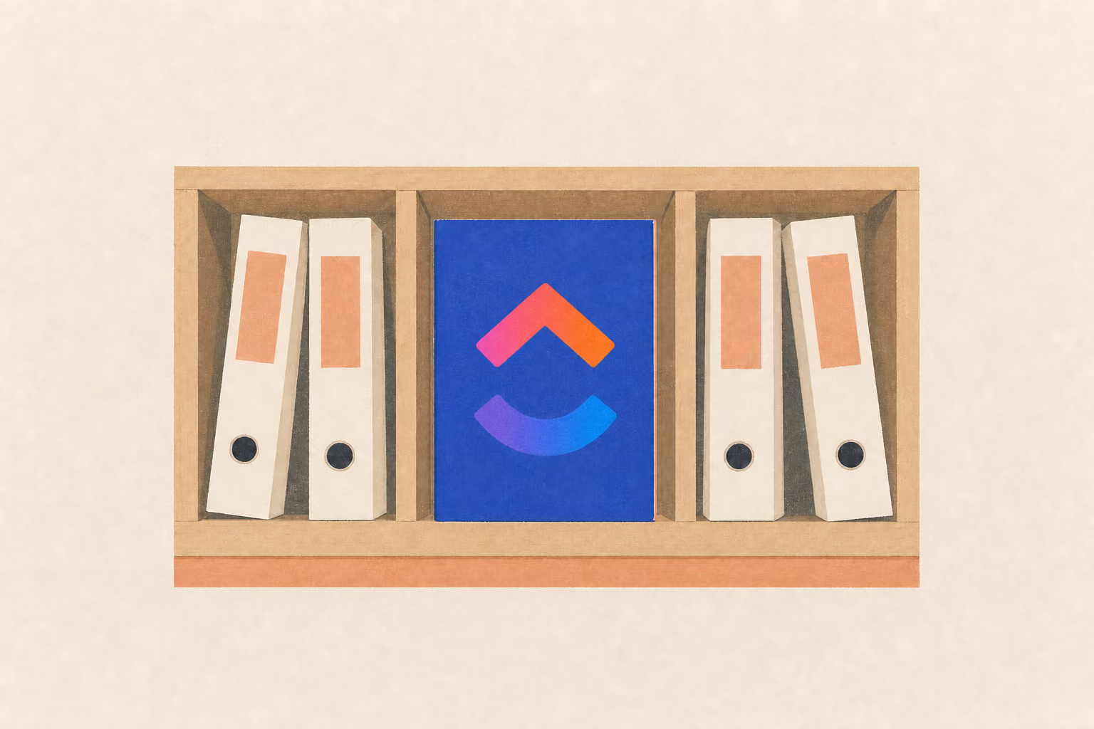 A cubby shelf holds job jackets and one master folder in the middle cubby