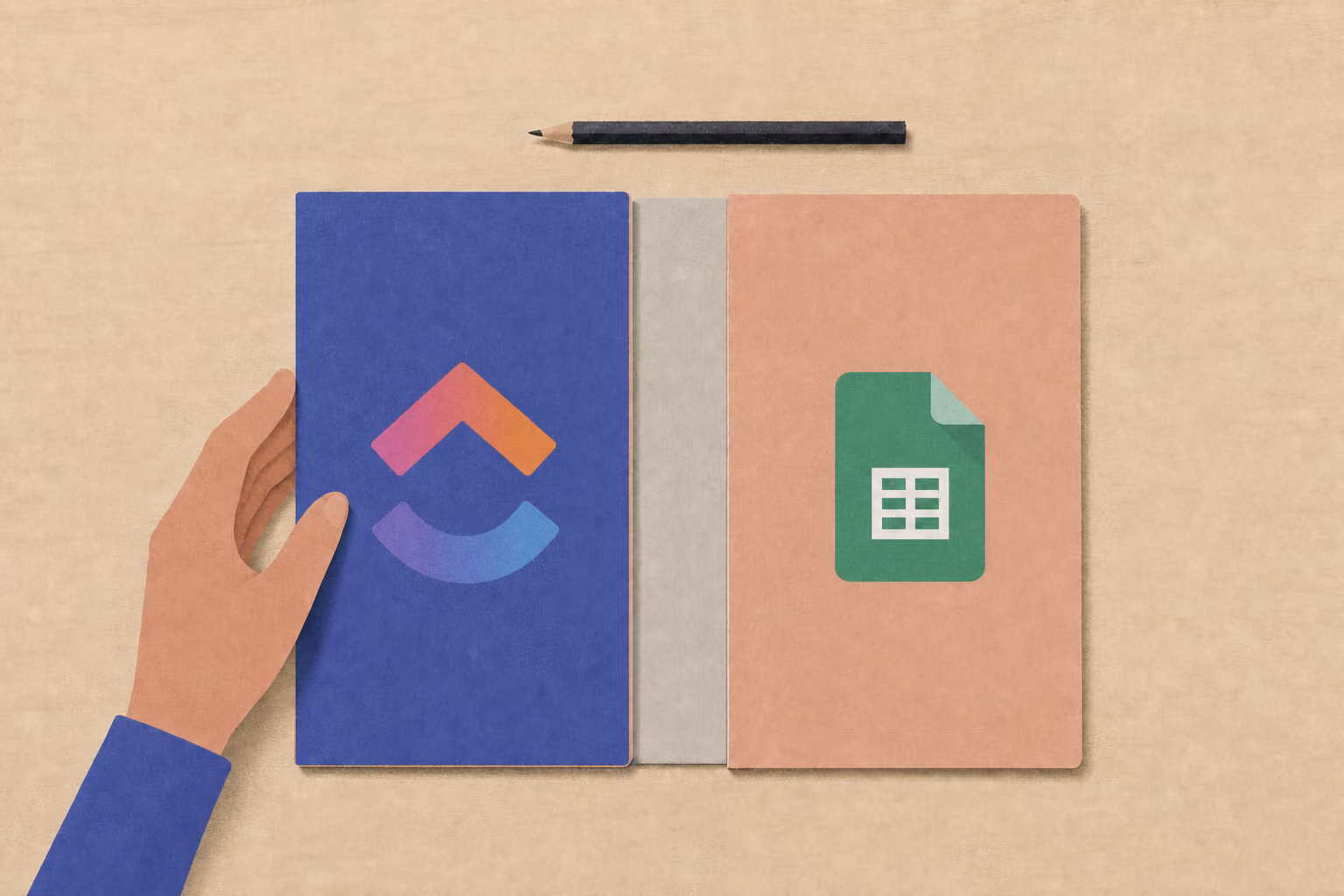 A hand aligns a task ledger and spreadsheet ledger with carbon paper between them