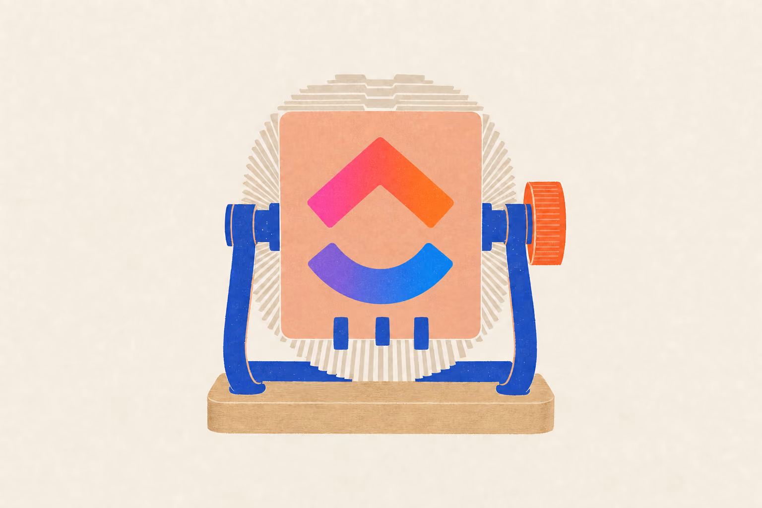 A rotary card file fans cards around a wheel, with one repeat card facing forward