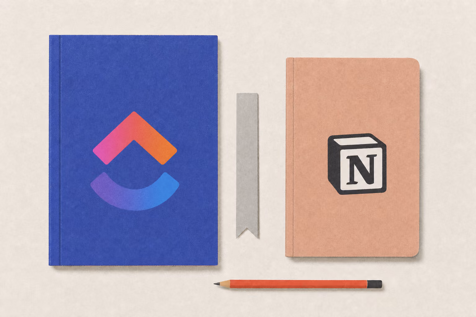 A project binder and notebook lie closed with a bookmark between them and a pencil below