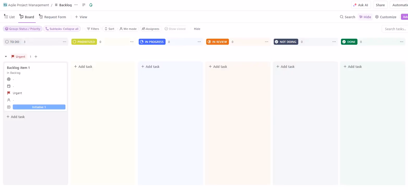Board View for Agile Project Management