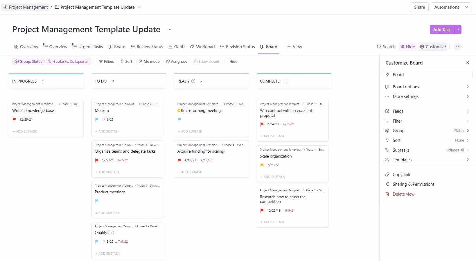 Board View is based on Kanban Methodology ClickUp Board View