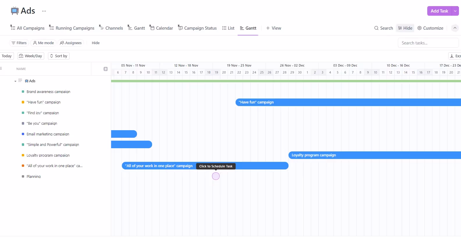 Gantt View is one of ClickUp's Advanced Task Views ClickUp Gantt View