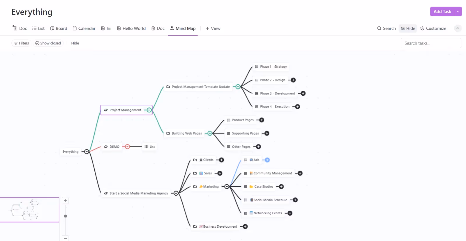 Mind Map View is great for visualizing ideas ClickUp Mind Map View