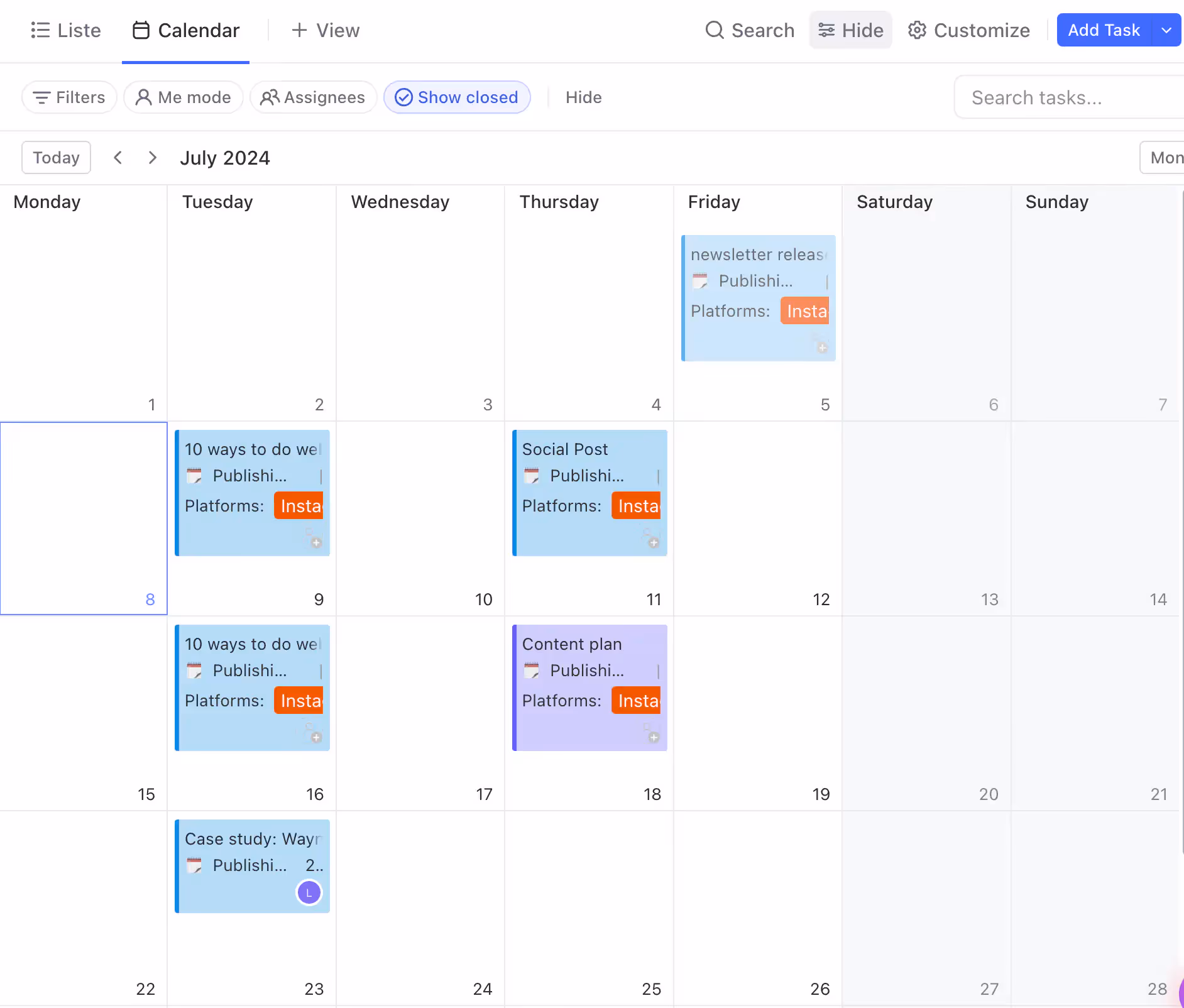 Calendar view in ClickUp