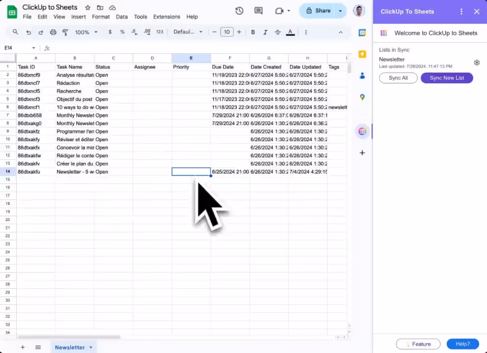 ClickUp to Sheets Interface ClickUp to Sheets Interface