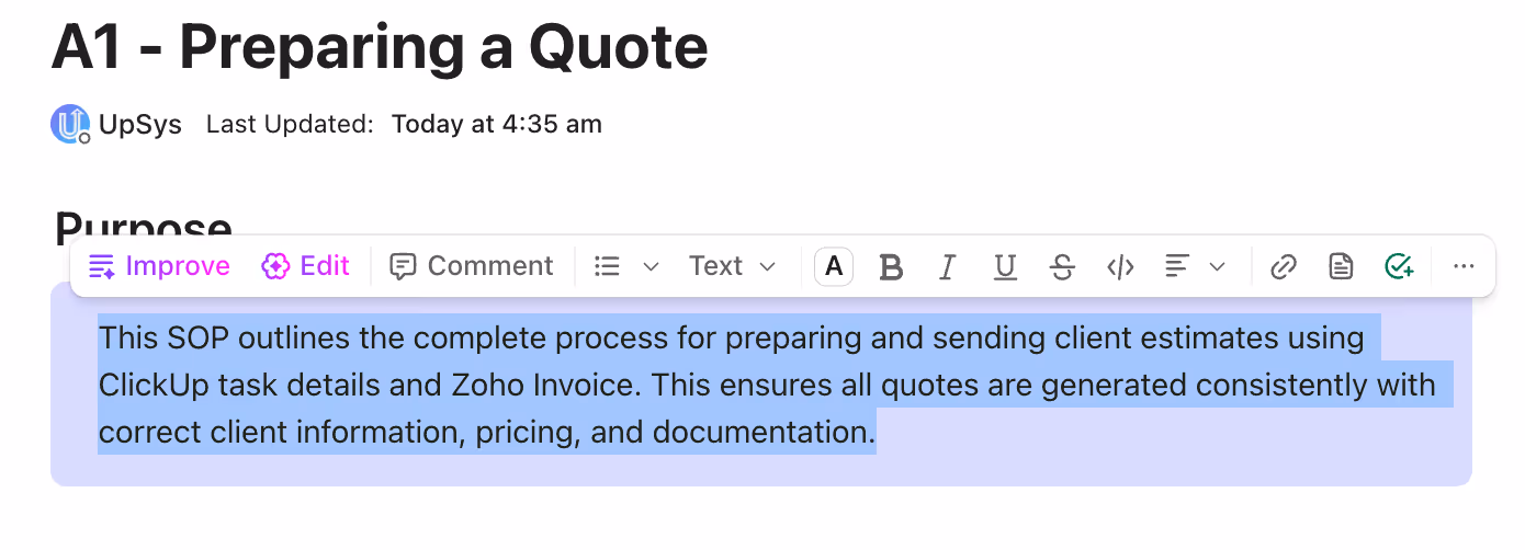 Highlight text to reveal the toolbar Highlight text to reveal the toolbar