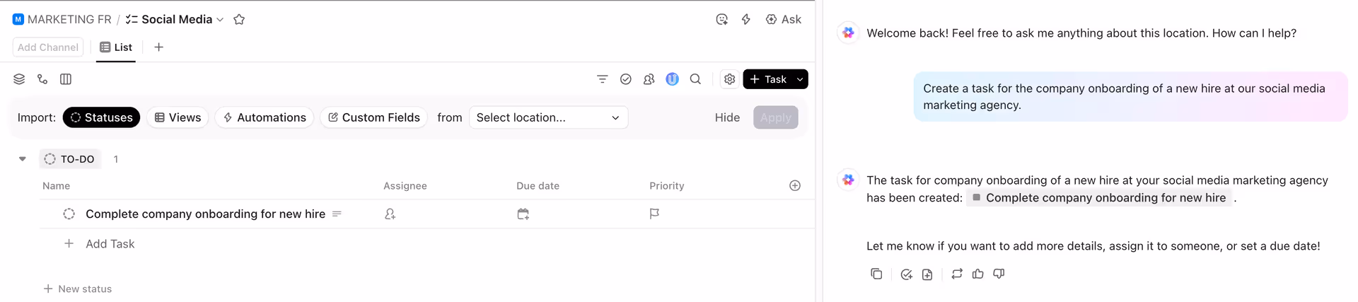 'Suggest Subtasks' instantly generates a detailed list of subtasks 'Suggest Subtasks' instantly generates a detailed list of subtasks