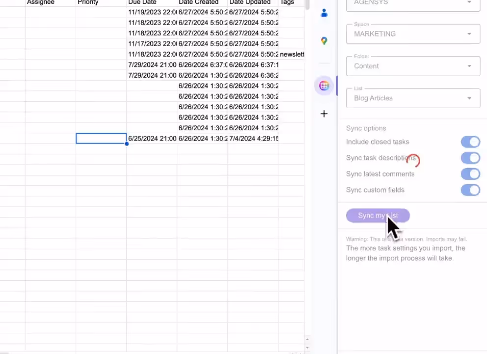 Sync your ClickUp lists in Google Sheets Sync your ClickUp lists in Google Sheets