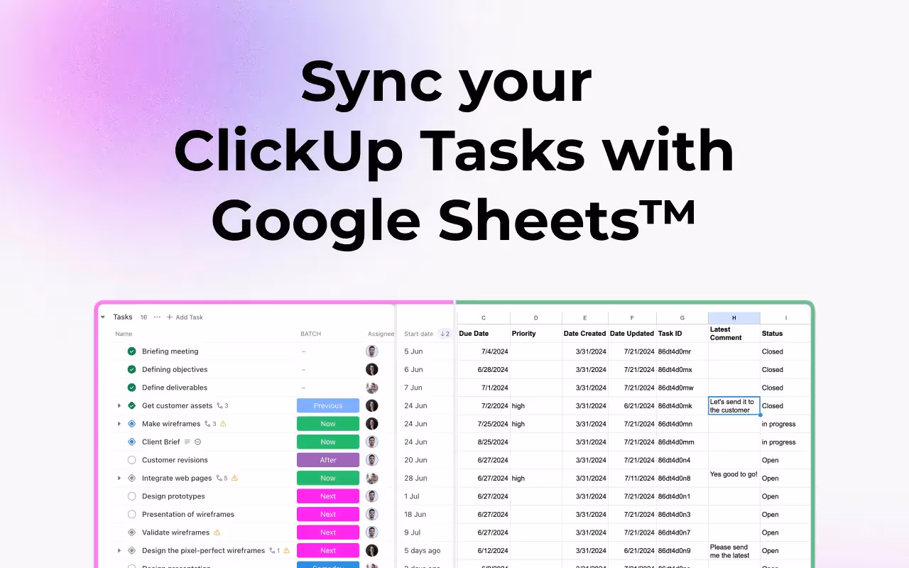 Sync your tasks with ClickUp to Sheets Sync your tasks with ClickUp to Sheets