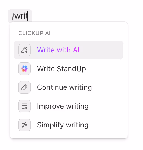 Use /write or /writing commands to launch the writing assistant instantly. Use /write or /writing commands to launch the writing assistant instantly.