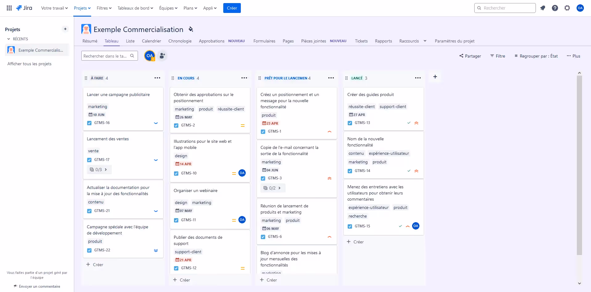 Interface utilisateur de Jira