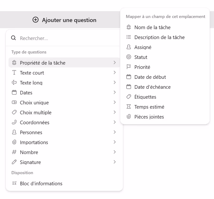 Champs par défaut de tâche