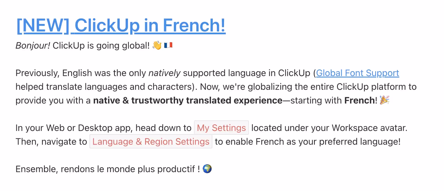 ClickUp French Release ClickUp French Release