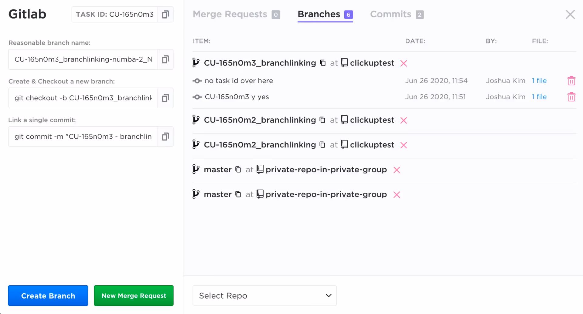 GitLab branches in ClickUp GitLab branches in ClickUp