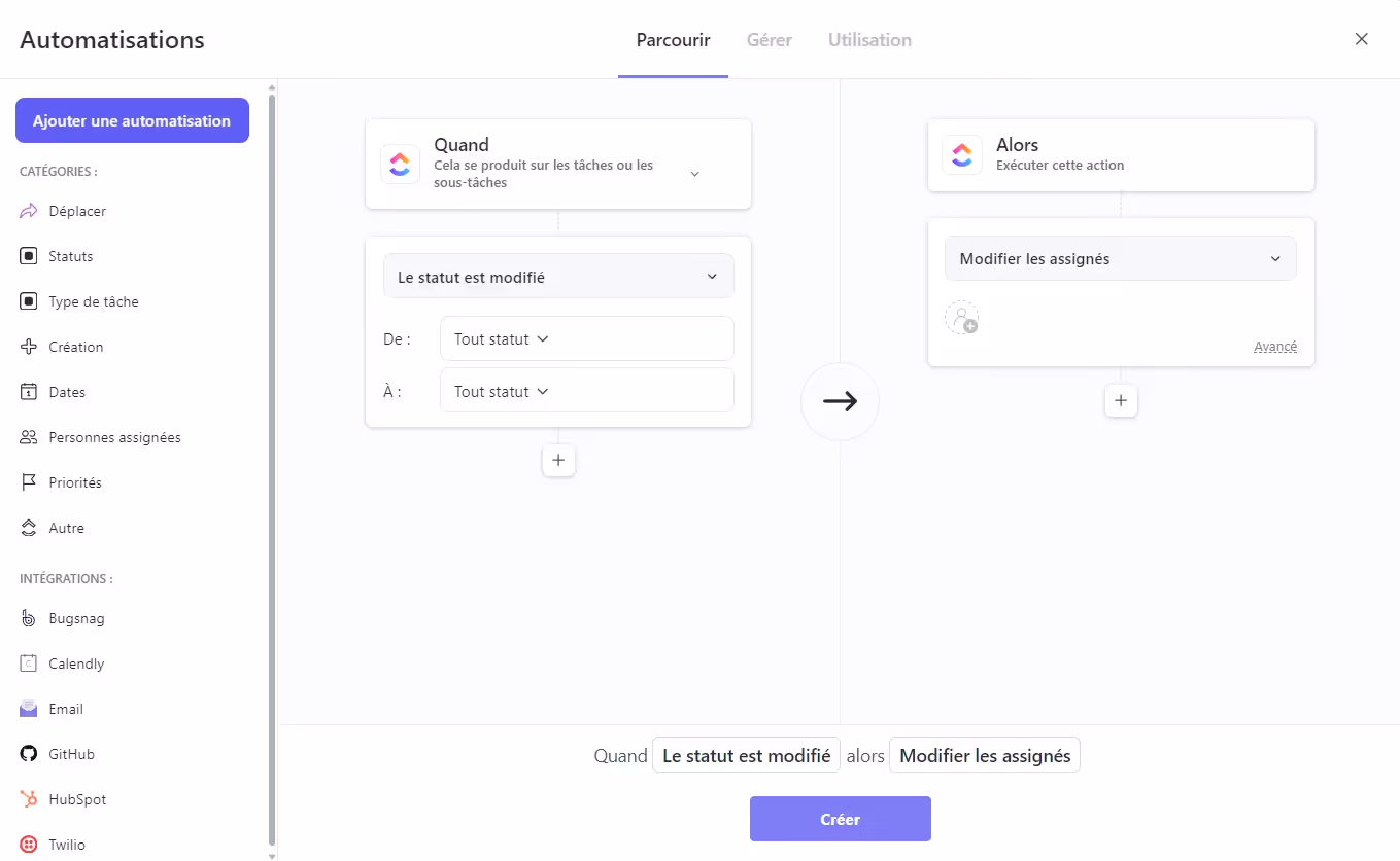 Processus d'automatisation dans ClickUp
