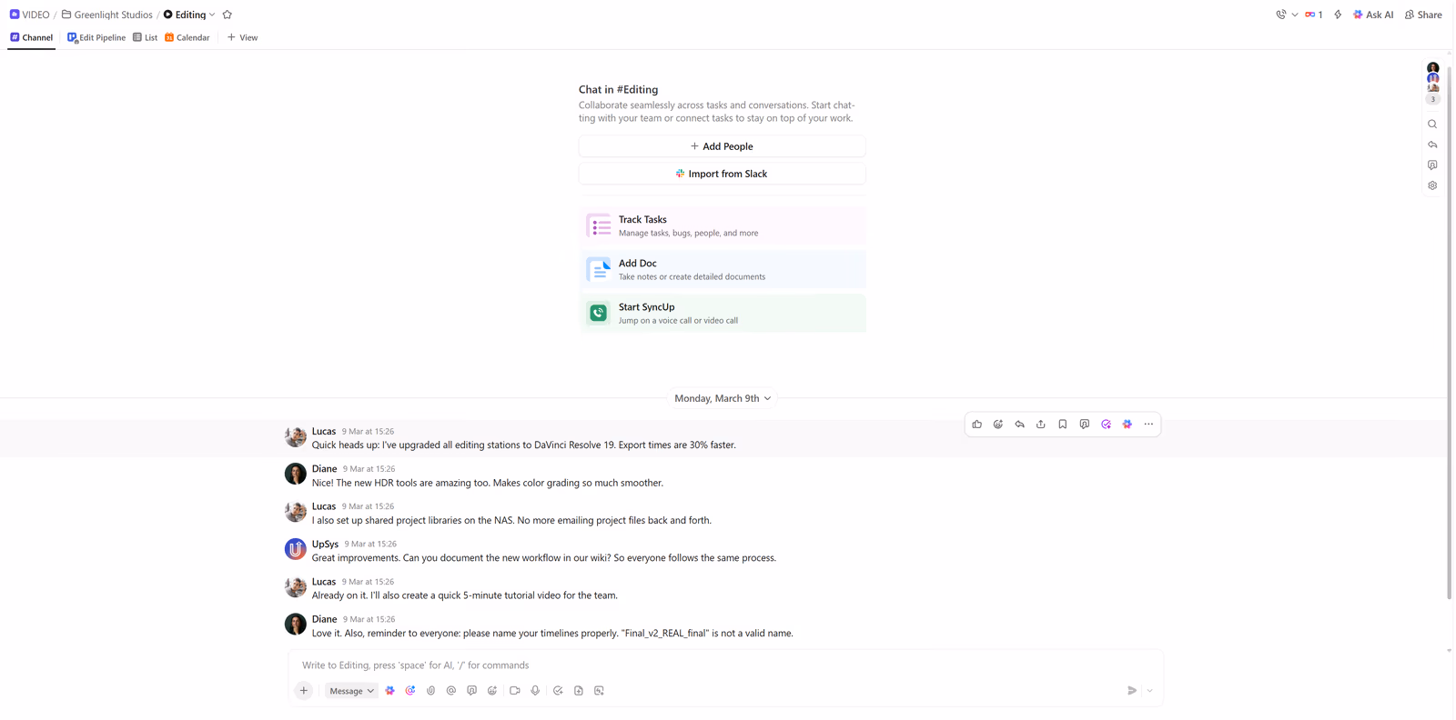 Hub de discussion ClickUp