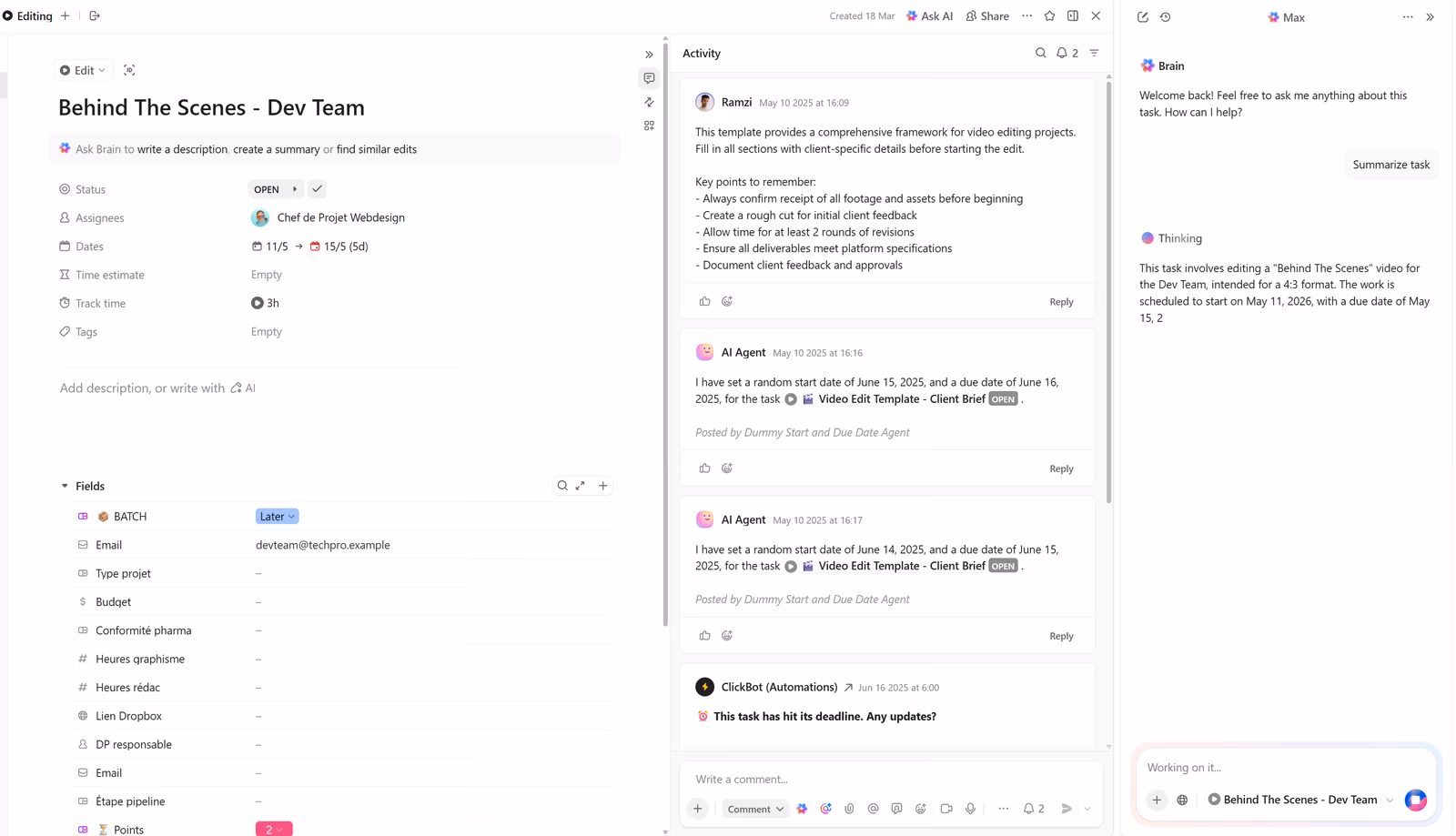 ClickUp Brain dans la barre latérale