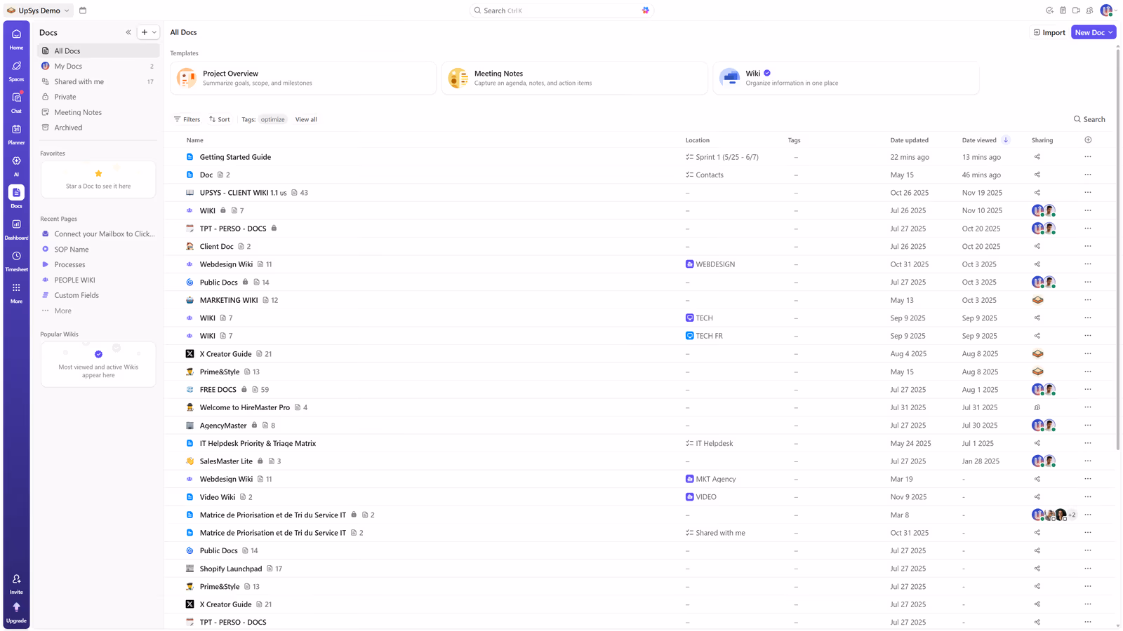 Hub des documents ClickUp
