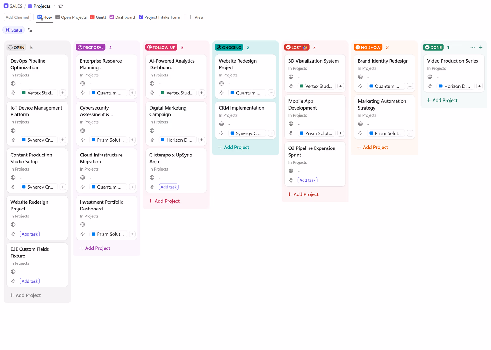 Vue tableau ClickUp groupée par statut
