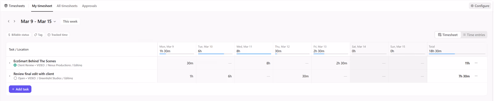 Feuille de temps personnelle ClickUp