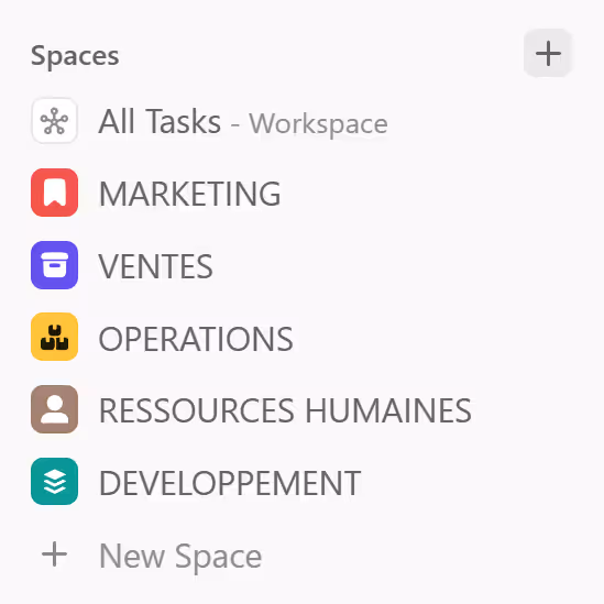 Les départements comme espaces ClickUp