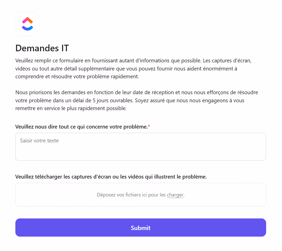 Formulaire ClickUp