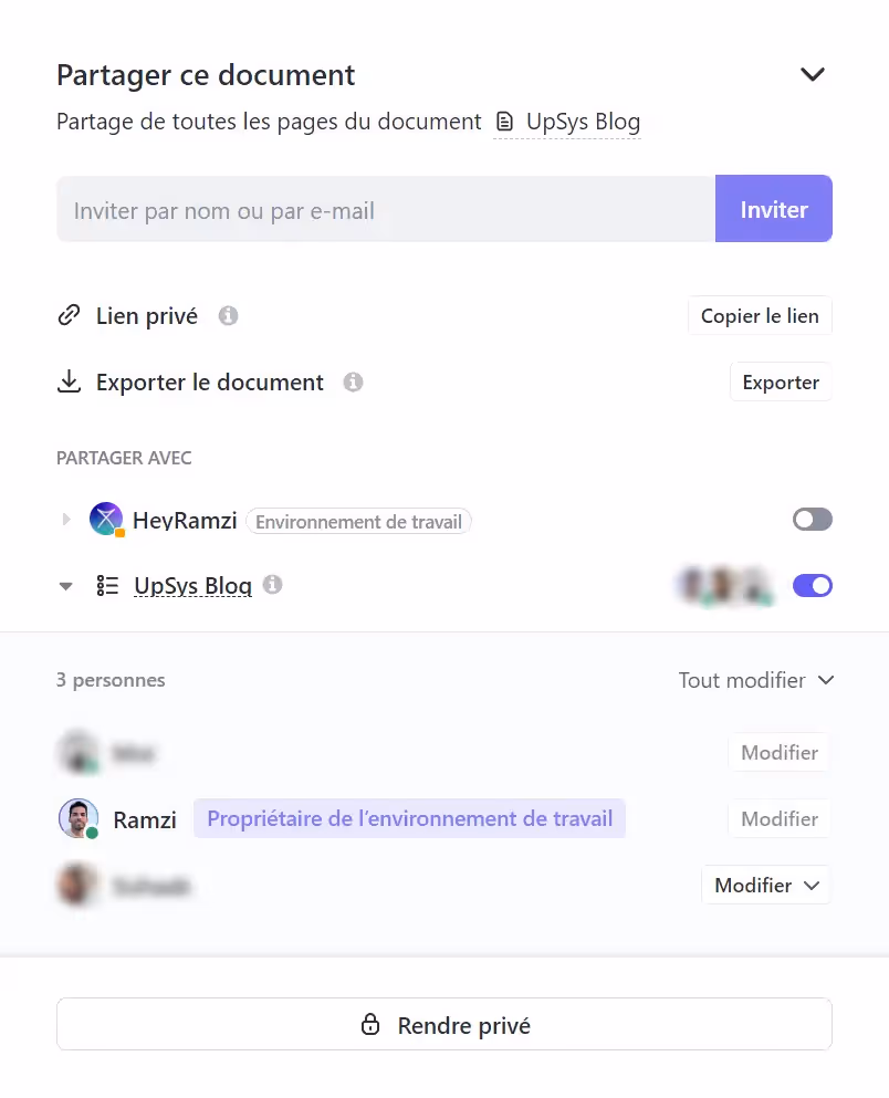 Les options de partage des documents ClickUp