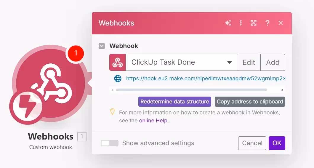 Installation du webhook dans Make