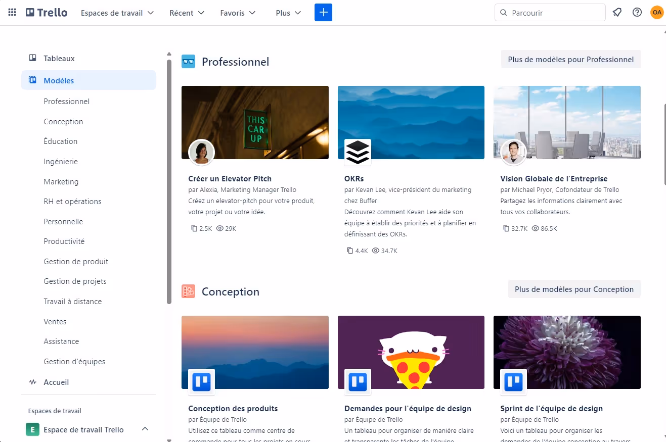 Modèles sur Trello