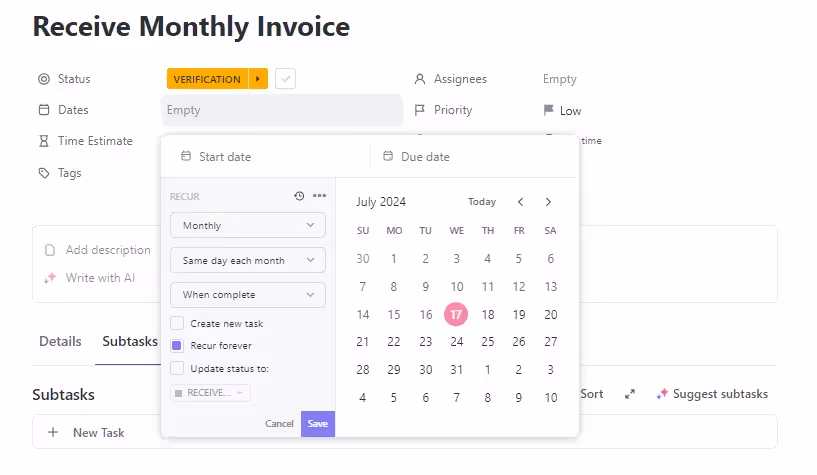 Organize it to receive recurring monthly invoices Organize it to receive recurring monthly invoices