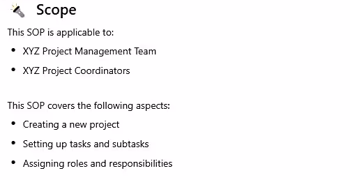 Define a Scope for your SOP Define a Scope for your SOP