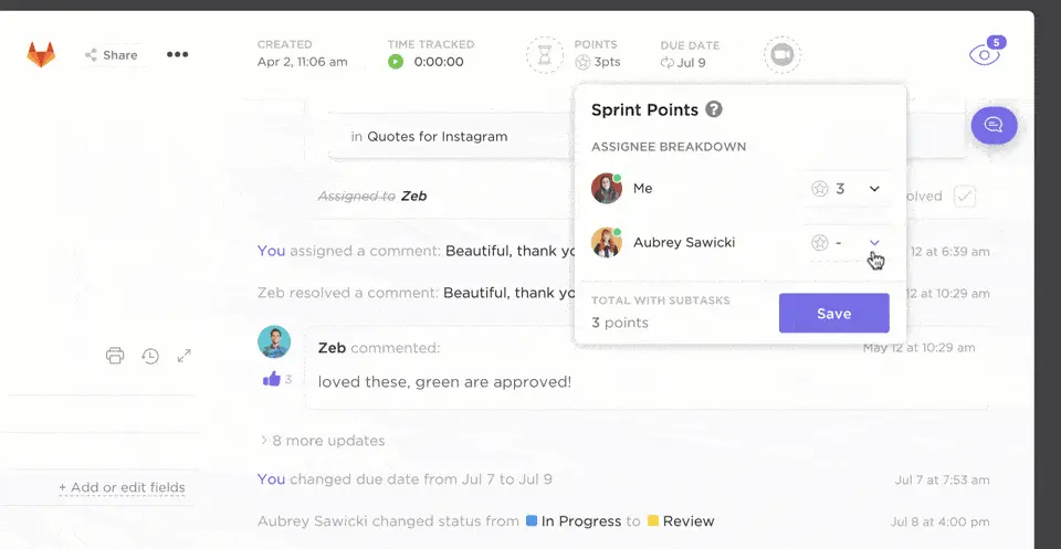 Sprint Points Tracking in ClickUp